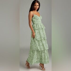 Azazie Green Floral Tiered Dress Never Worn!